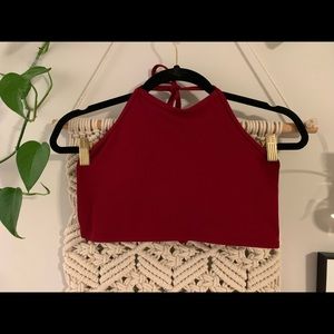 Red halter top and semi high waisted Bikini set